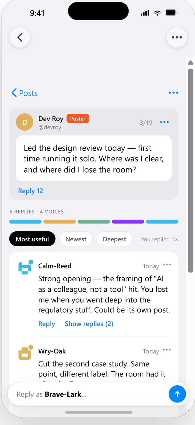A question and anonymous replies in Opinionly